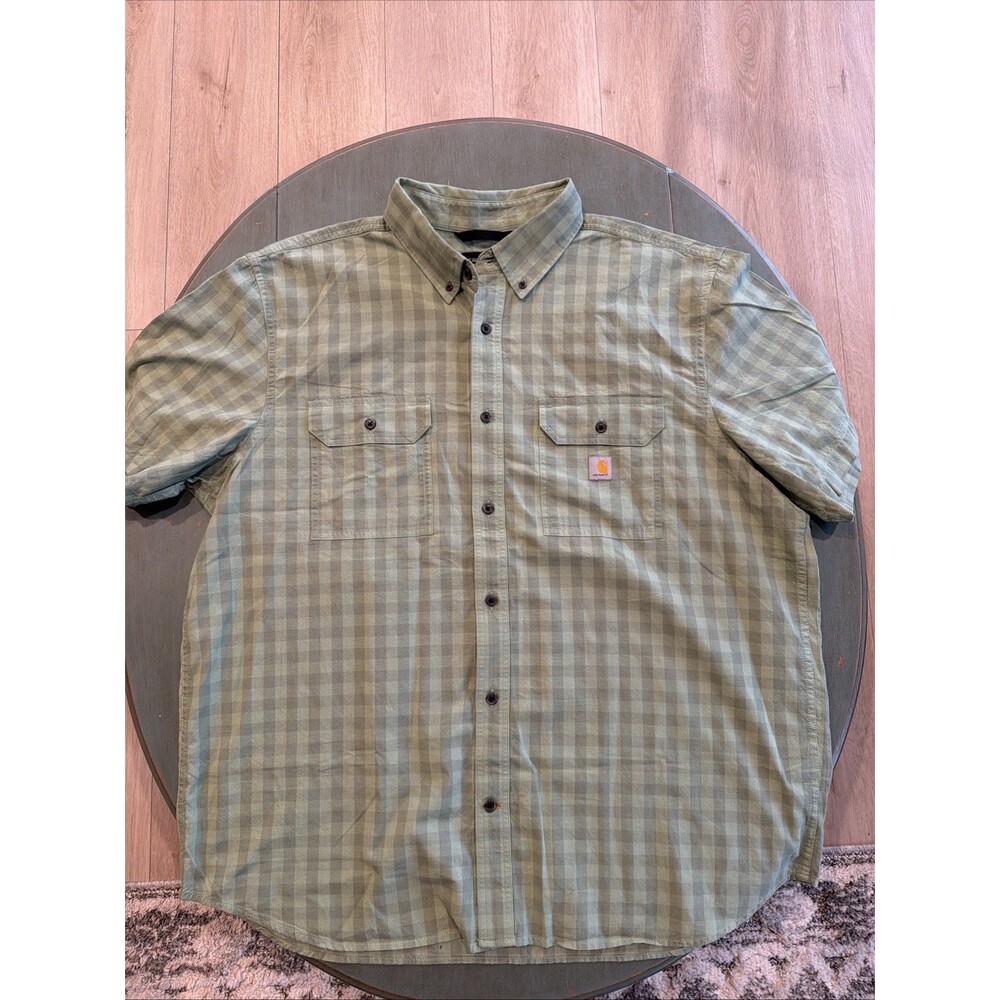 Carhartt TW4625 2XL Loose Fit Plaid Short Sleeve Shirt Green Cotton